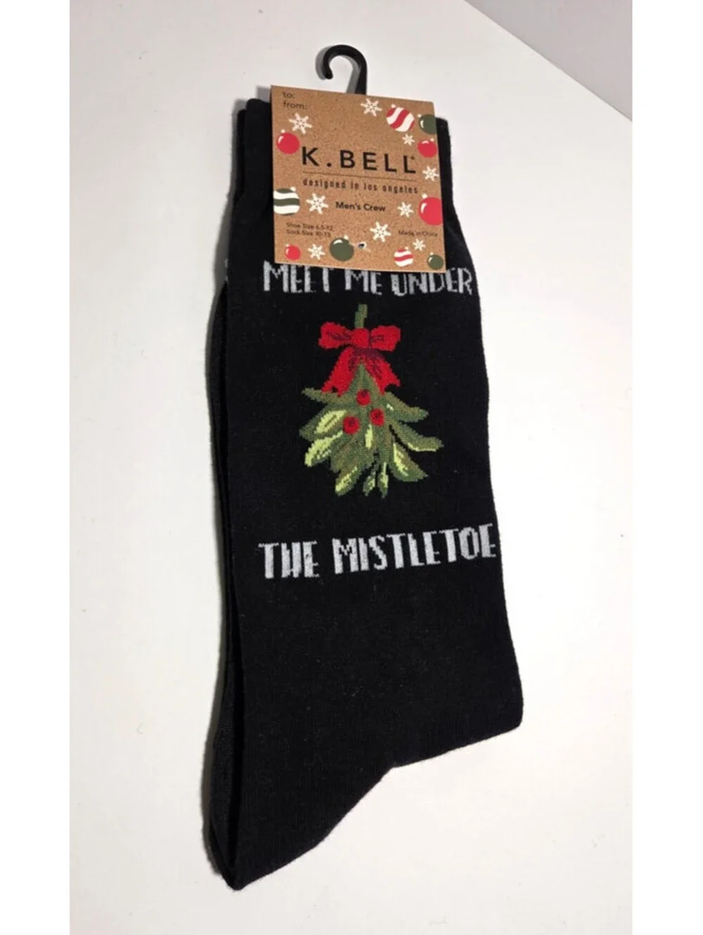 K. Bell Men's Meet Me Under The Mistletoe Crew Socks